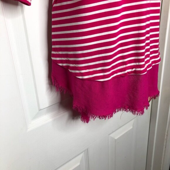 Umgee pink and white striped top raw fringe hem size small - Picture 7 of 10